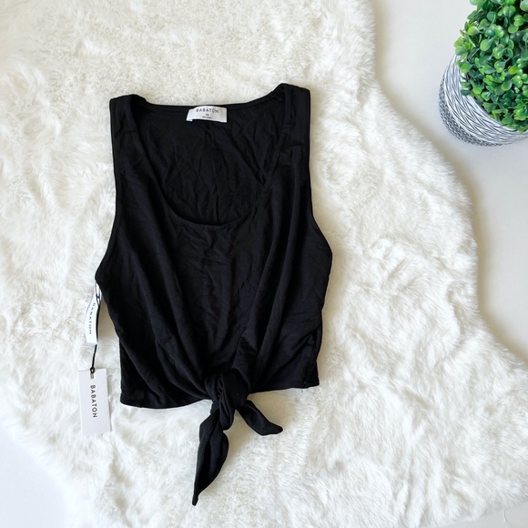 Aritzia Babaton Jeronimo Tank Top Knot Front Cropped Summer Black Size XS - Picture 4 of 10